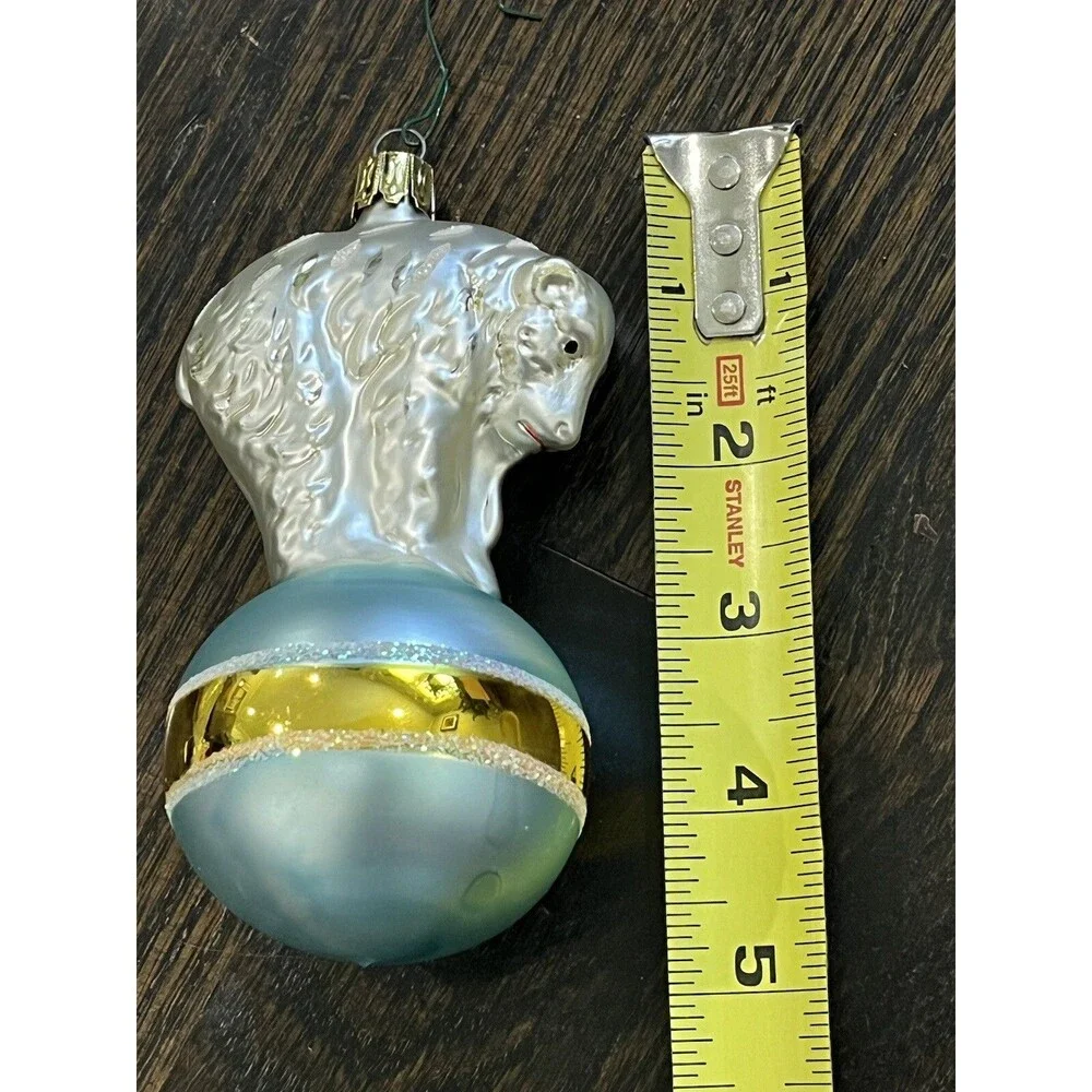 Vintage Christopher Radko Glass Ornament Polar Bear On‎ Blue Ball 1992 92-184-0